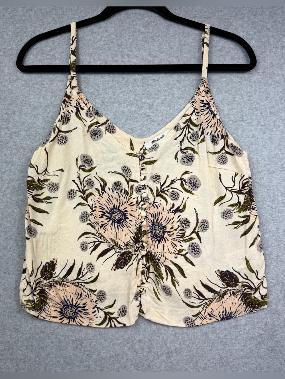 Madewell Vintage Floral Print Button-front Cream Cami Cropped Top Women’s Size 8